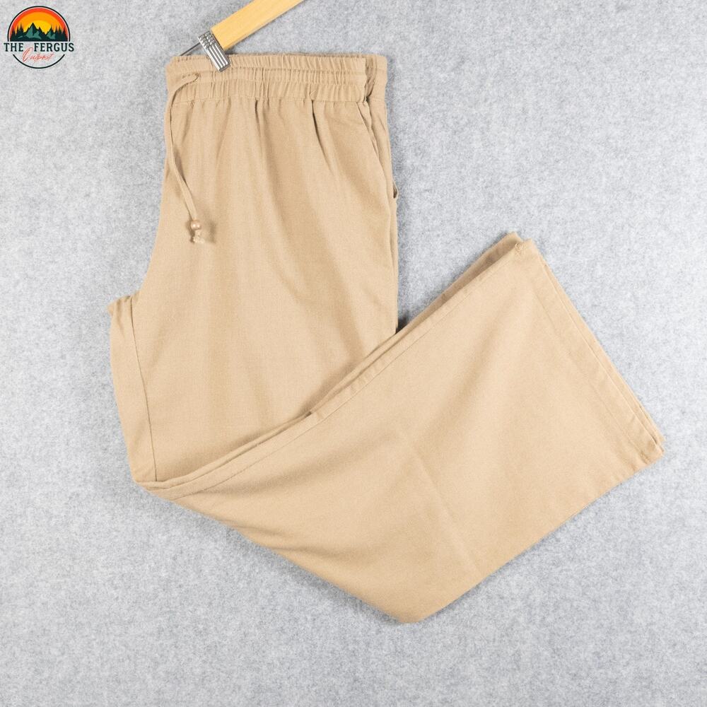 Me In California Ankle Pants Tan Linen Blend Drawstring Waist Women's Size 2XL